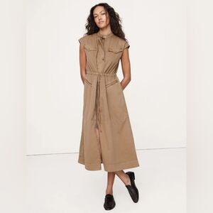 NWT Saddle Brown Cotton Twill Utility Maxi Dress Size Medium By Banana Republic